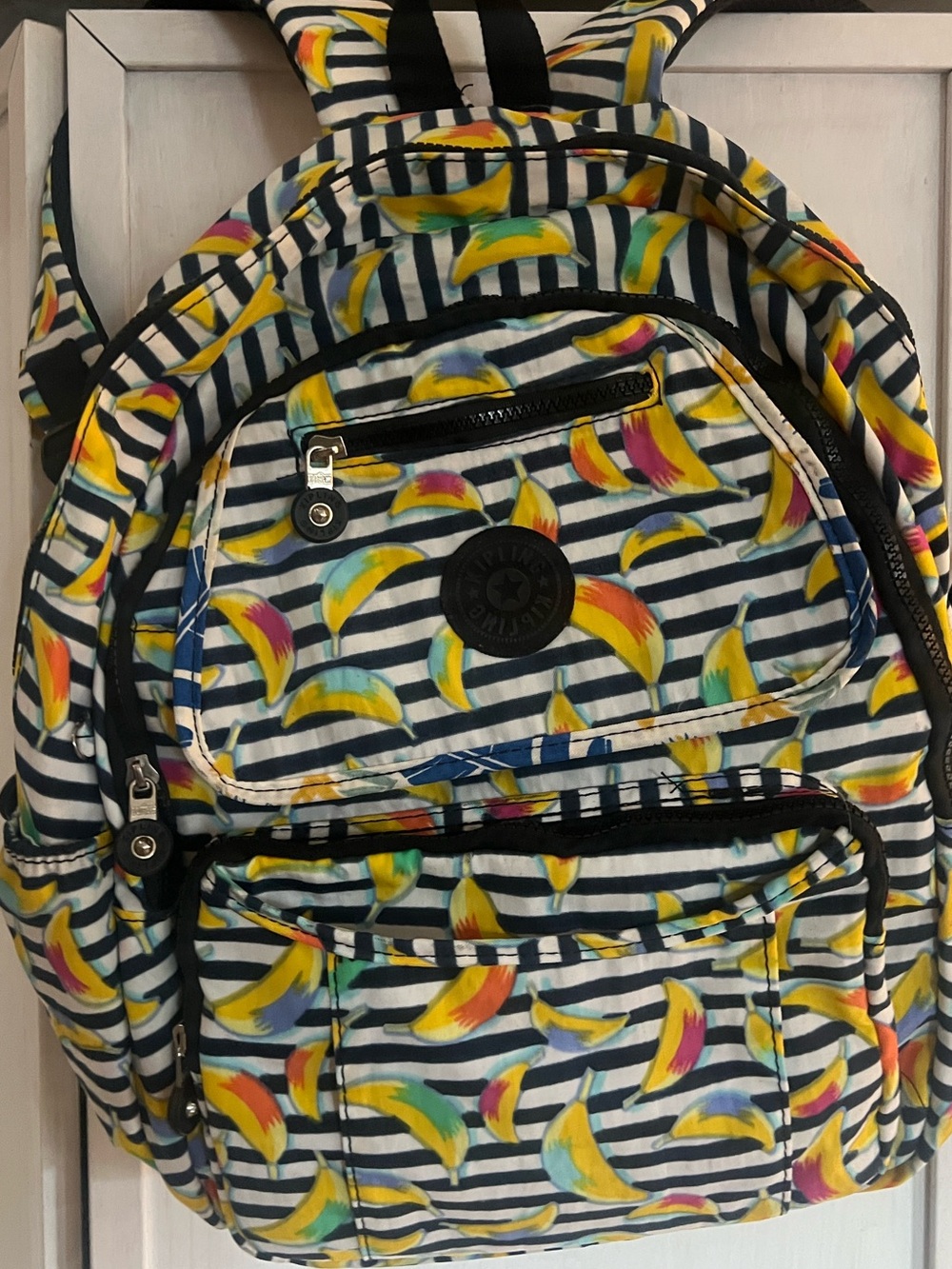 EUC Kipling Banana Print Backpack - Black, White & Yellow Multicolor